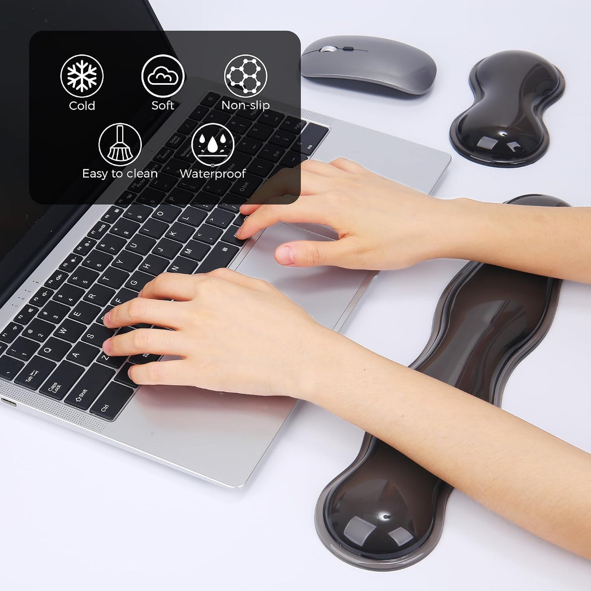 Gel Wrist Rest for Keyboard and Mouse, Wrist Rest for Keyboard, Mouse Wrist Support, Pain Relief, Cool Touch, Non-Skid, Keyboard and Mouse Wrist pad Set