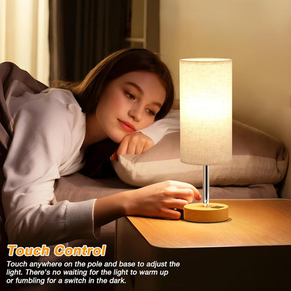 Dicoool Bedside Table Lamp for Bedroom - 3-Way Dimmable Touch Lamp, USB A+C