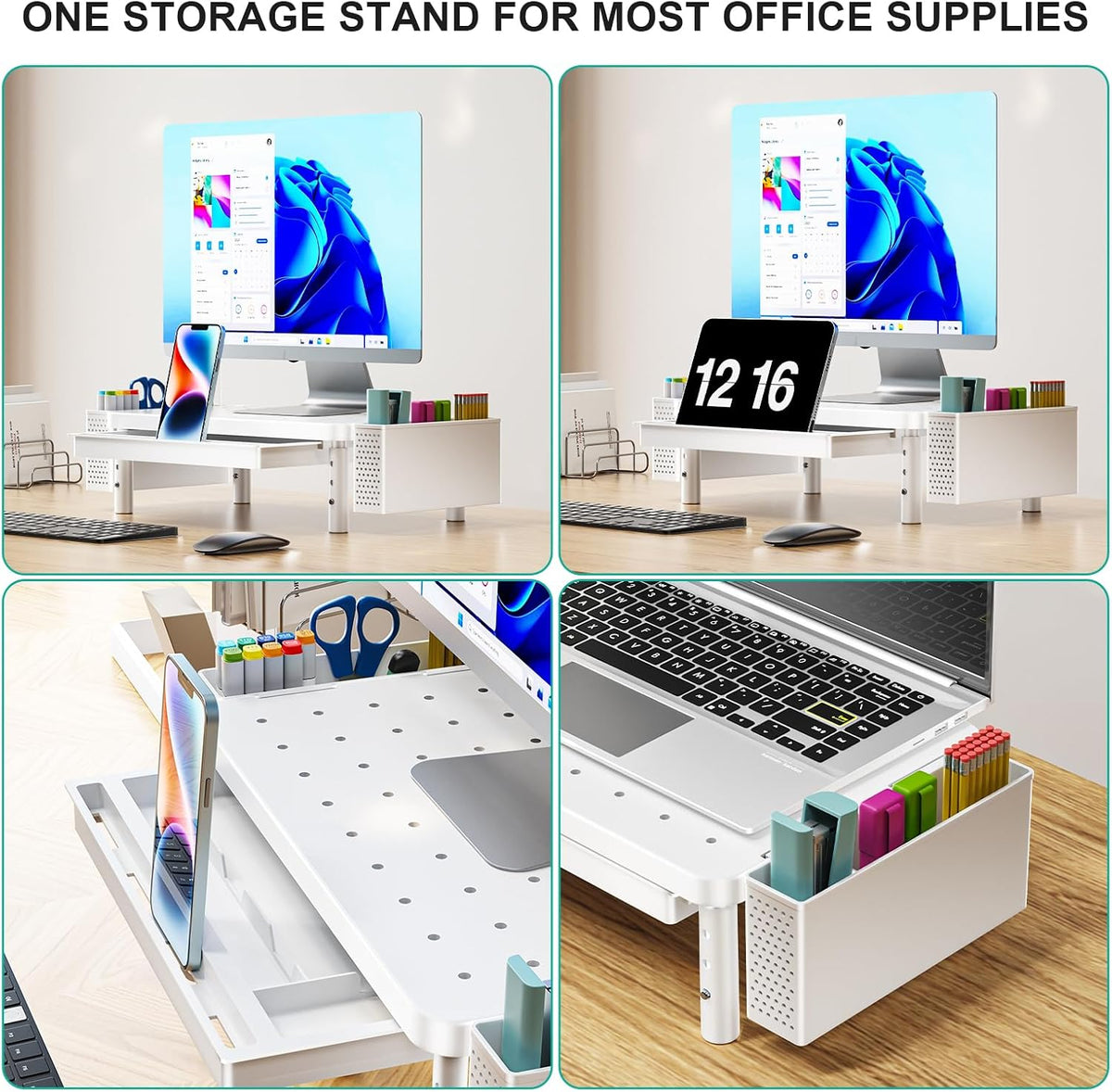 WALI Monitor Stand Riser with Drawer, Desk Organizers and Accessories for Computer, Printer, Laptop Stand for Home Office Supplies, (PTT005-B), 1 Pack, Black