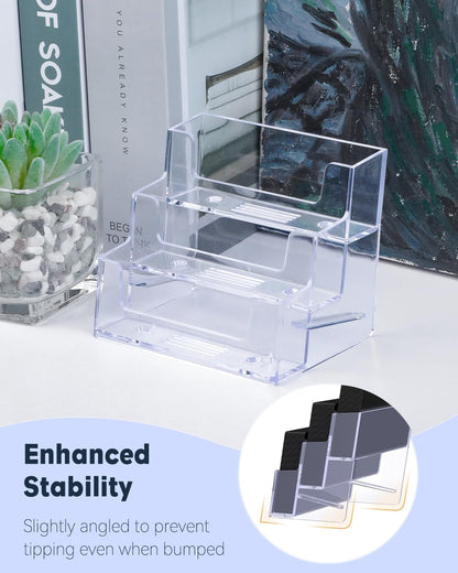 Uniclife Acrylic Business Card Holder for Desk 1 Slot Clear Business Card Display Stand for Men & Women Desktop Business Card Organizer Card Stand for Office Home Exhibition, 60 Card Capacity