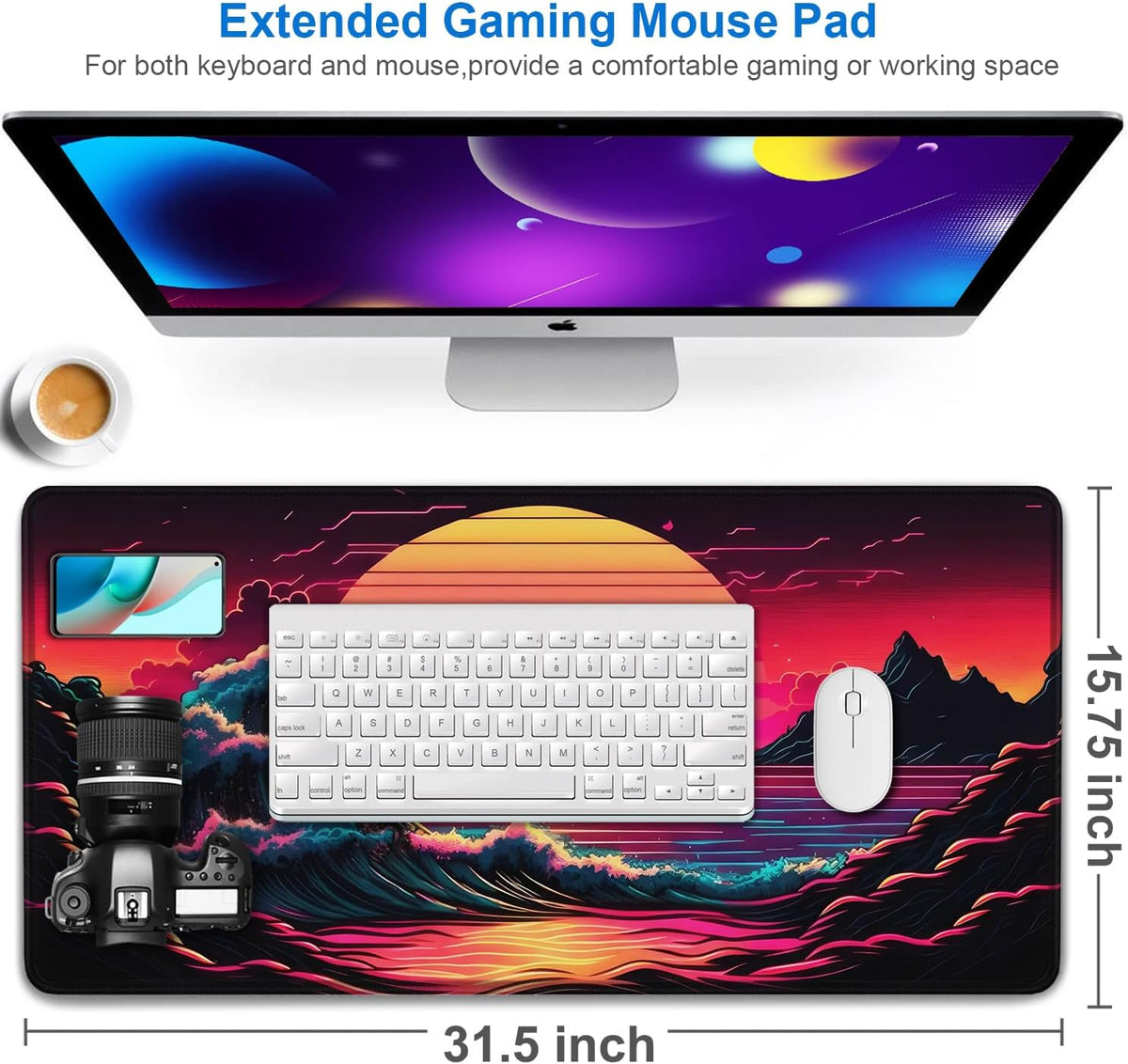 Large Gaming Mouse Pad, 31.5x15.7 inch Large Extended Computer Keyboard Mouse Mat, Water Resist Non-Slip Mousepad Rubber Base Long XXL Desk Mouse Pad for Work & Gaming, Office & Home, Black