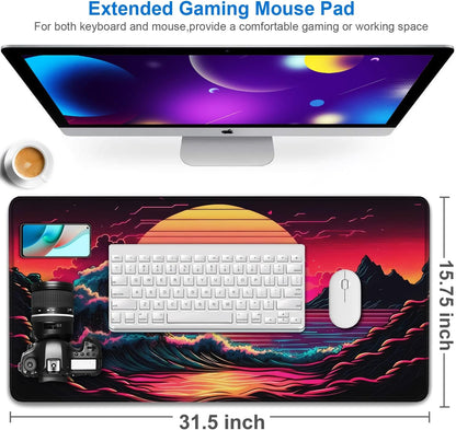 Large Gaming Mouse Pad, 31.5x15.7 inch Large Extended Computer Keyboard Mouse Mat, Water Resist Non-Slip Mousepad Rubber Base Long XXL Desk Mouse Pad for Work & Gaming, Office & Home, Black