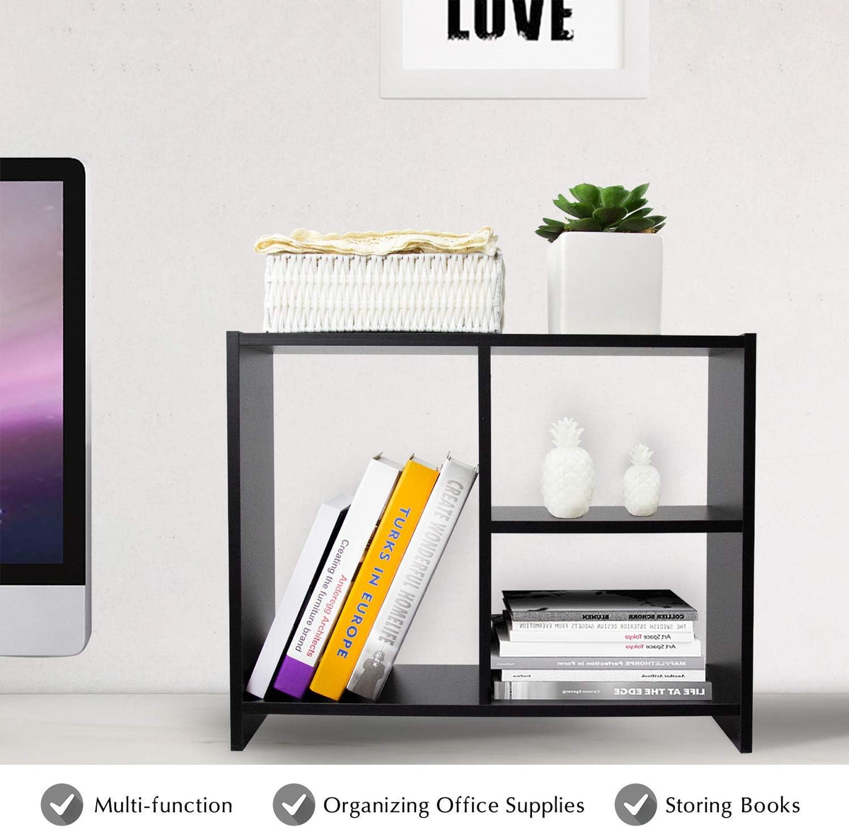 Jerry & Maggie Desktop Organizer Office Storage Rack Adjustable Wood Display Shelf Free Style Double H, Multi-Functional Mini Bookshelf for Desk Natural Stand (White)