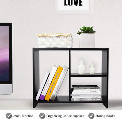 Jerry & Maggie Desktop Organizer Office Storage Rack Adjustable Wood Display Shelf Free Style Double H, Multi-Functional Mini Bookshelf for Desk Natural Stand (White)