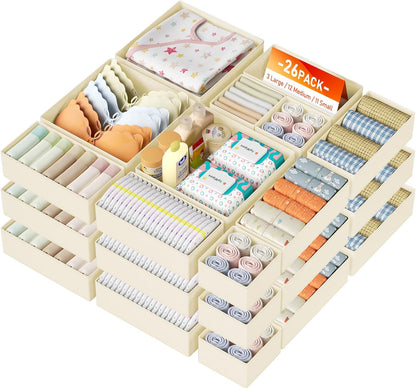 Drawer Organizer Clothes, Dresser Organizer, Foldable Closet Organizers and Storage, Fabric Dresser Bins, Drawer Dividers for Nursery, Baby Clothes, Underwears, Sock (Beige)