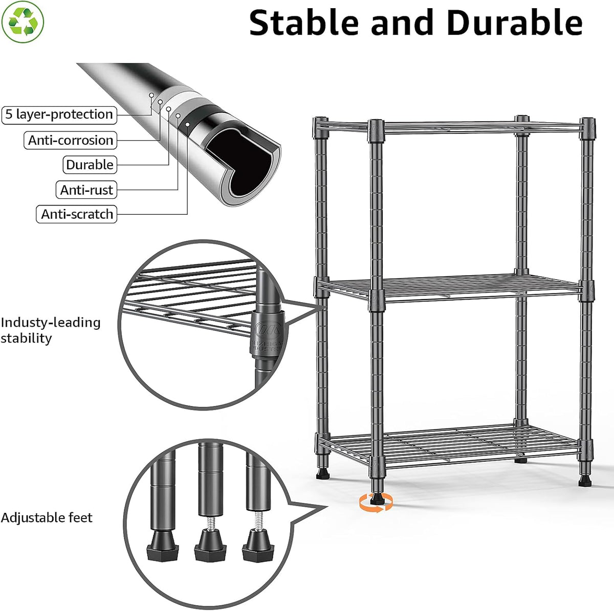 M MZG 450 lbs Steel Storage Shelving 3-Tier Utility Shelving Unit Steel Organizer Wire Rack for Home,Kitchen,Office (11.8" D x 17.7" W x 26.3" H) - Colors A