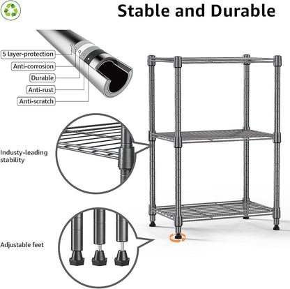 M MZG 450 lbs Steel Storage Shelving 3-Tier Utility Shelving Unit Steel Organizer Wire Rack for Home,Kitchen,Office (11.8" D x 17.7" W x 26.3" H) - Colors A
