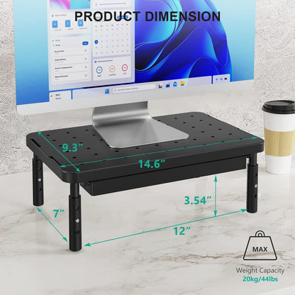 WALI Monitor Stand Riser with Drawer, Desk Organizers and Accessories for Computer, Printer, Laptop Stand for Home Office Supplies, (PTT005-B), 1 Pack, Black