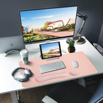 Bloss Leather Desk Pad and Keyboard Wrist Rest, Large Mouse Pad + Keyboard Pad+Mouse Wrist Support, Non-Slip Desk Mat Protector for Office, Home(31.5×15.7 Inches,Beige) - Colors B