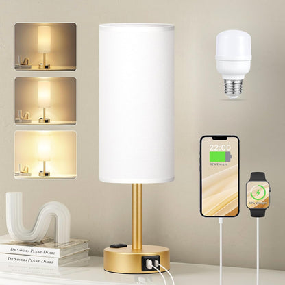 Fenmzee Bedside Table Lamp for Bedroom - Dimmable Touch, USB A+C, AC Outlet