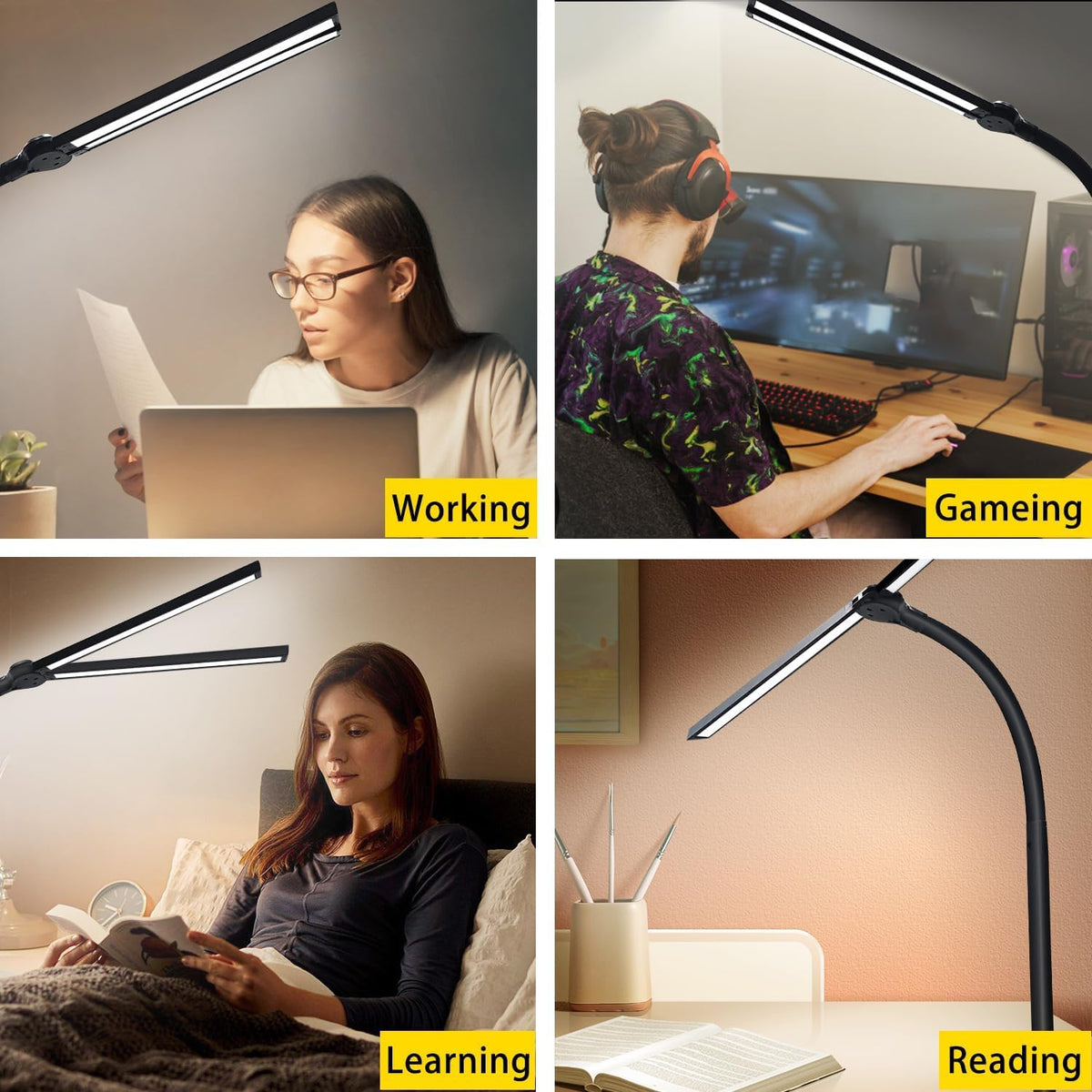 LED Desk Lamp with Clamp & Flexible Arm - 3 Light Sources, 4 Color Modes & 5 Brightness Levels, Eye-Caring Table Light with Memory Function