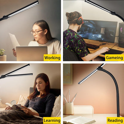 LED Desk Lamp with Clamp & Flexible Arm - 3 Light Sources, 4 Color Modes & 5 Brightness Levels, Eye-Caring Table Light with Memory Function