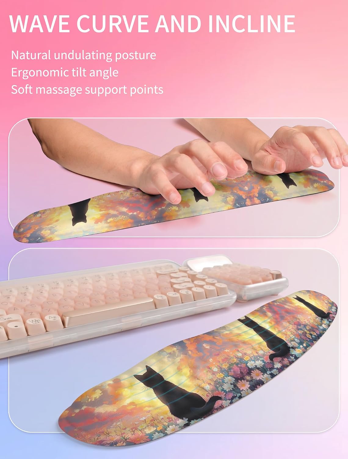 2in1 Combination, Wave Keyboard Wrist Rest and Ergonomic Curvature Mouse Pad Wrist Support for Relieve Wrist Pain, Filled with Soft Cushion Memory Foam, Black