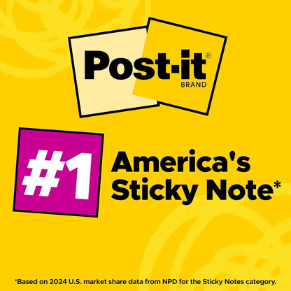 Post-it Super Sticky Notes, 3x3 in, 6 Pads, 2X The Sticking Power, Energy Boost Collection, Bright Colors (Orange, Pink, Blue, Green),Recyclable (654-6SSAU)