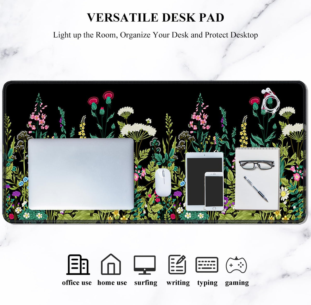 Auhoahsil Desk Mat, Ultra Large Mouse Pad, XXL Gaming Mousepad, Green Tropical Leaves Deskpad, Big Extended Full Size Mouse Pad, Desktop Desk Matt for Keyboard, Laptop & Computer, 35.5 x 15.7 in - Colors A