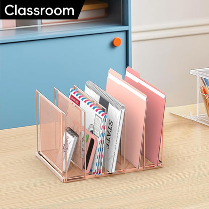 File Organizer for Desk, 5-Section Vertical File Sorter, Paper Holder Organizer Standing Metal File Folder for Office Home Classroom, Black