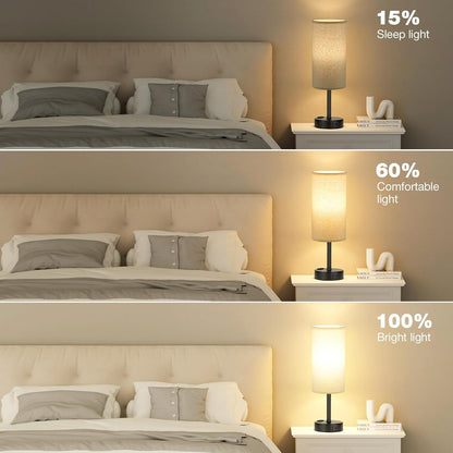 Fenmzee Bedside Table Lamp for Bedroom - Dimmable Touch, USB A+C, AC Outlet