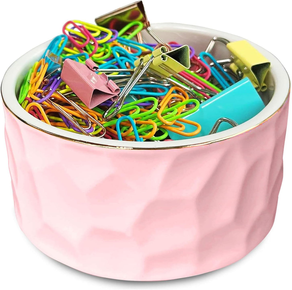 Paper Clip Holder Ceramic Paper Clip Holders Floral Paperclips Holder Dispenser Cute Gold Line Paper Clip Organizer for Desk Binder Clip Holder Bobby Pin Hair Clip Holder Gift for Office Pink Flowers