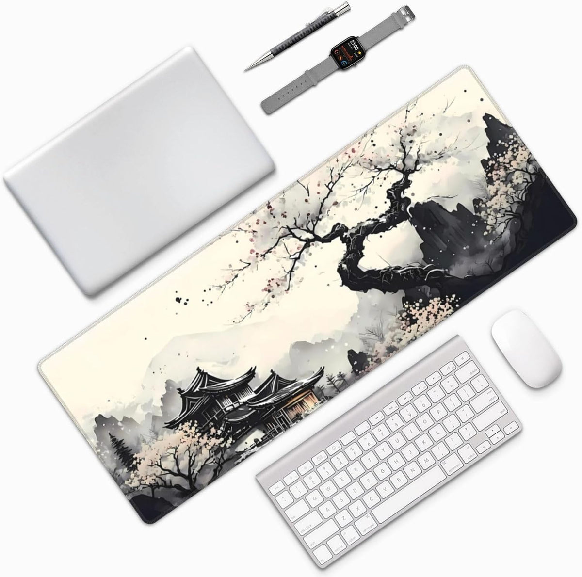 Japanese Mouse Pad, Large Japanese Desk Mat, XL Anime Gaming Keyboard Mat, Non-Slip Rubber Base, Big Extended Desk Protector for Home Office, 31.5”x11.8”