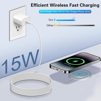 Magnetic Wireless Charger Apple Magsafe Charger,15W 6FT Fast iPhone Magnetic Wireless Charging Pad & USB C Apple Fast Charger Block for iPhone 16 ProMax/16 Pro/15 ProMax/15Plus/14/13/12/AirPods3/2/Pro