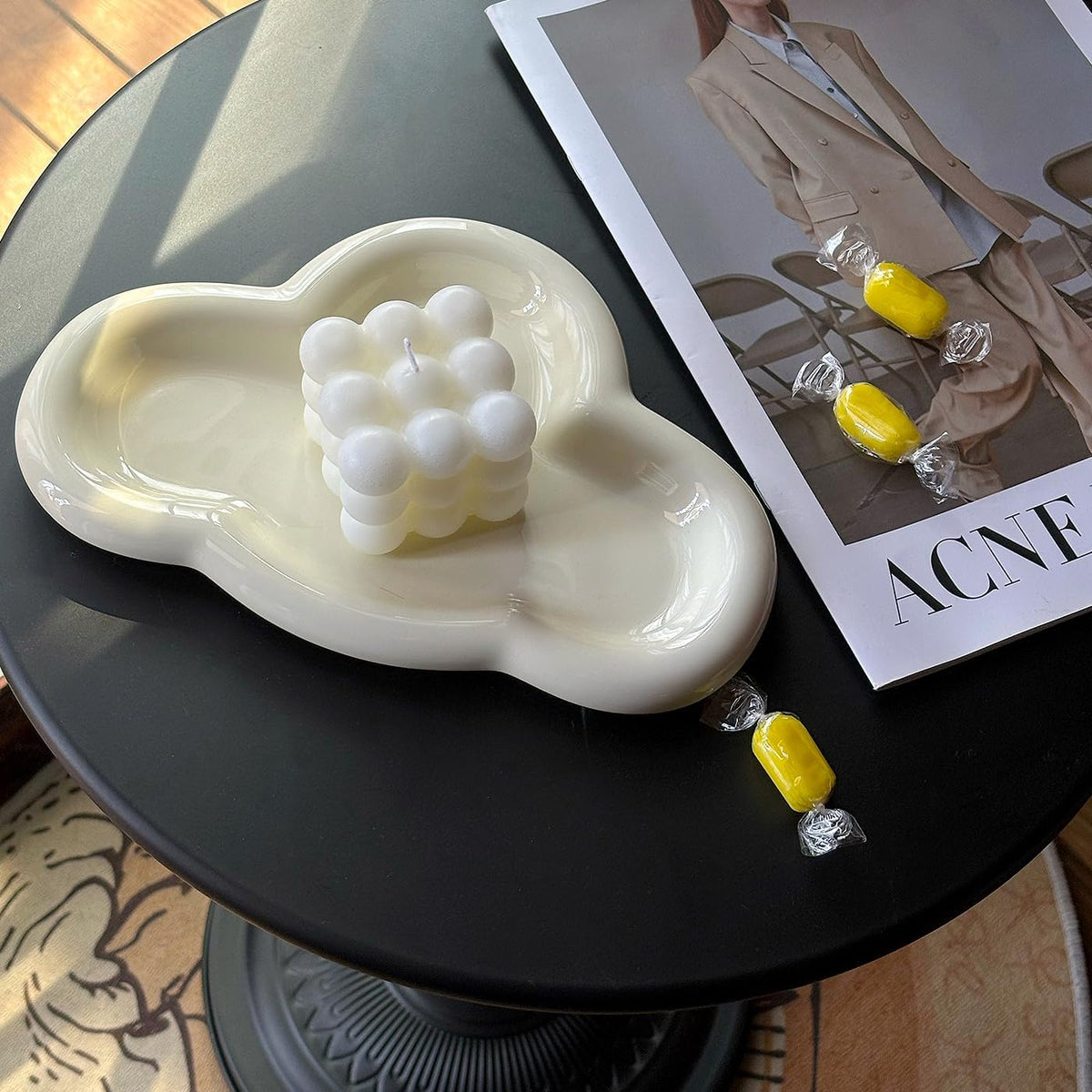 Jewelry Dish Trinket Tray for Women, Ring Dish Holder, Unique Cloud Shape Ceramic Plate Cute Things Vanity Aesthetic Room Decor Mother's Day Birthday (White)