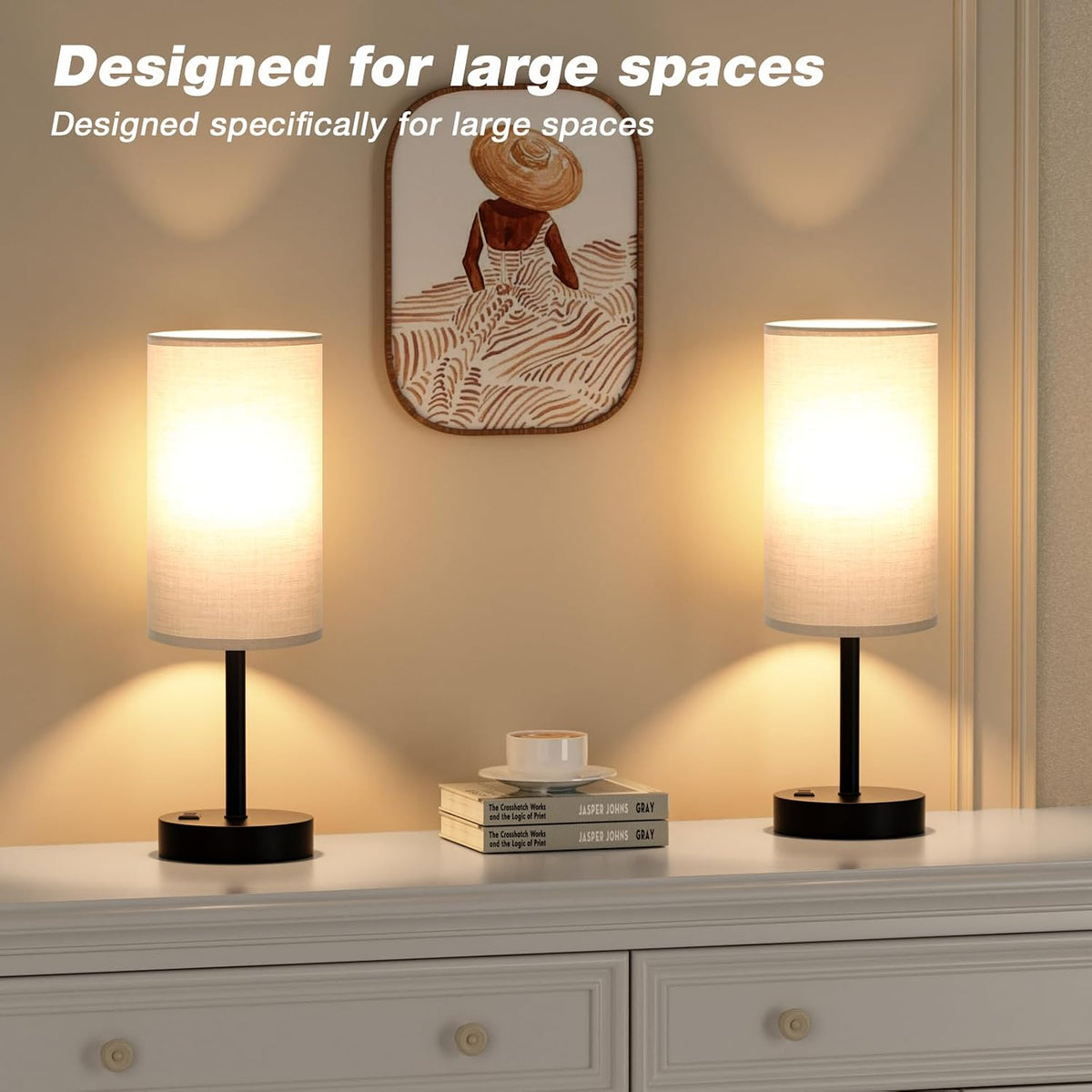 Fenmzee Bedside Table Lamp for Bedroom - Dimmable Touch, USB A+C, AC Outlet