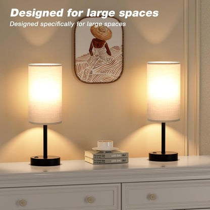 Fenmzee Bedside Table Lamp for Bedroom - Dimmable Touch, USB A+C, AC Outlet