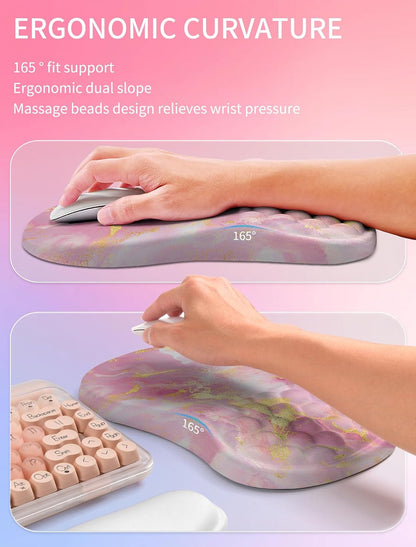 2in1 Combination, Wave Keyboard Wrist Rest and Ergonomic Curvature Mouse Pad Wrist Support for Relieve Wrist Pain, Filled with Soft Cushion Memory Foam, Black