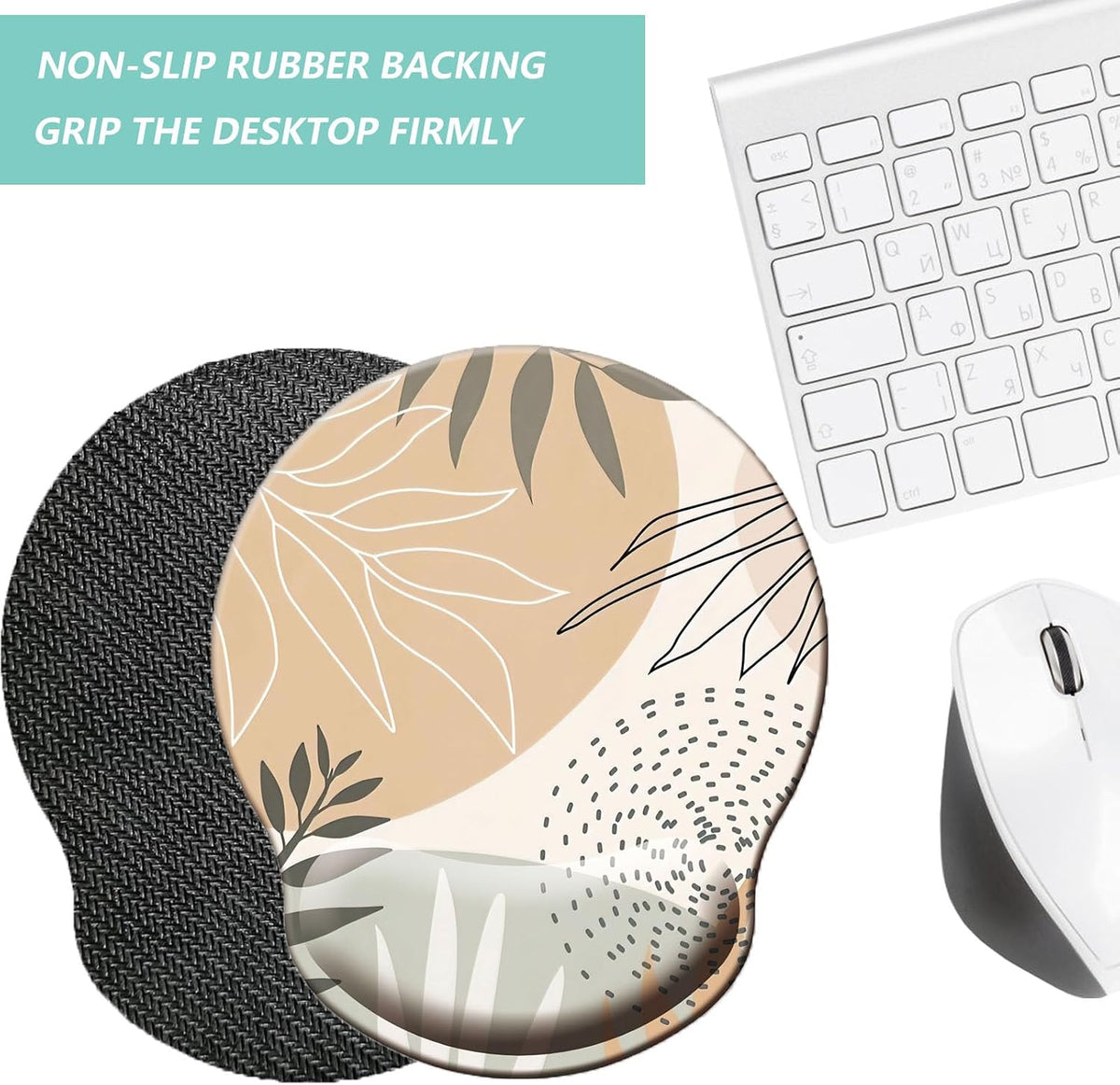 Mouse Pad with Wrist Support, Ergonomic Mouse Pad with Memory Foam Wrist Rest Cushion, Non-Slip Rubber Base Gaming Mice Pad for Home Office Computer Laptop, Flower Black