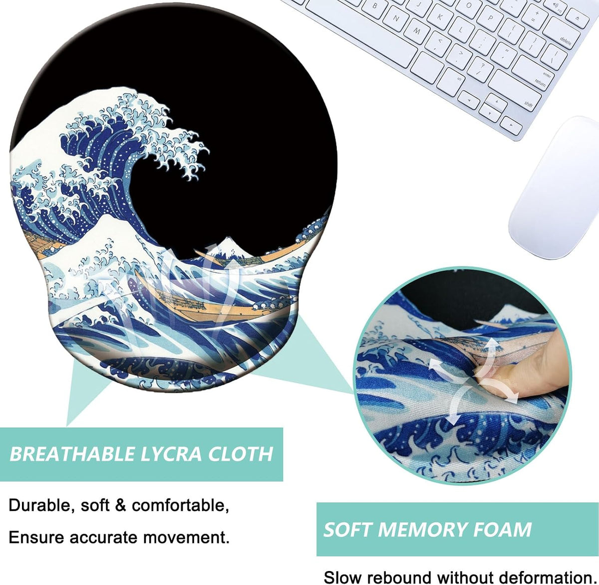Mouse Pad with Wrist Support, Ergonomic Mouse Pad with Memory Foam Wrist Rest Cushion, Non-Slip Rubber Base Gaming Mice Pad for Home Office Computer Laptop, Flower Black