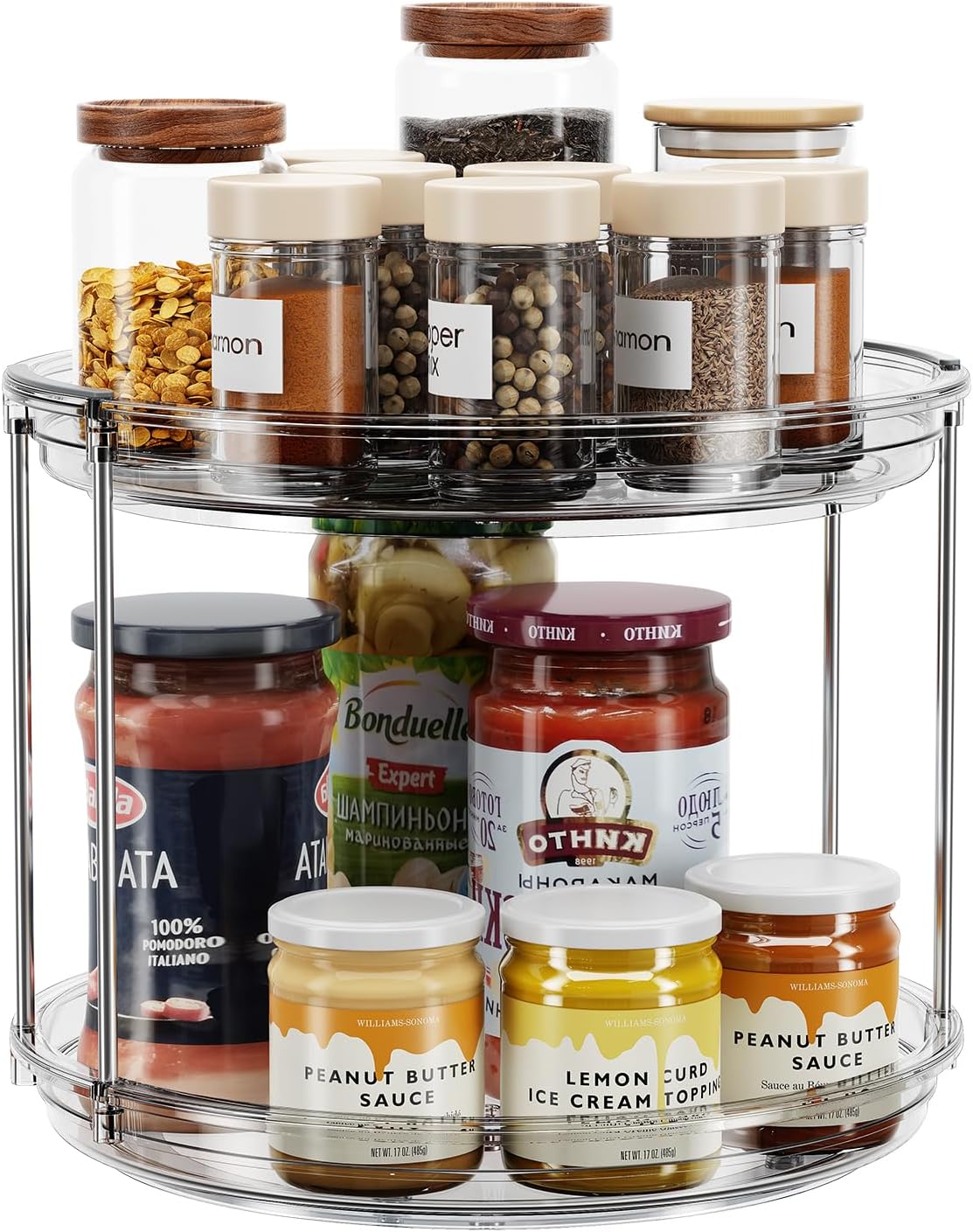 LAMU 2 Tier Lazy Susan Turntable Organizer 9.25'' Rotating Spice Rack Organization for Cabinet, Kitchen, Pantry, Countertop, Bathroom, Vanity, Medicine Cabinet Organizer, Clear