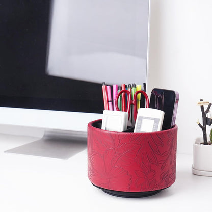 Round Leather Art Supply Organizer,Remote Control Holder,360 Degree Rotating,Multi-Functional Pencil Holder,4 Compartments Desktop Stationary Organizer(1-Blue Bird) - Colors B