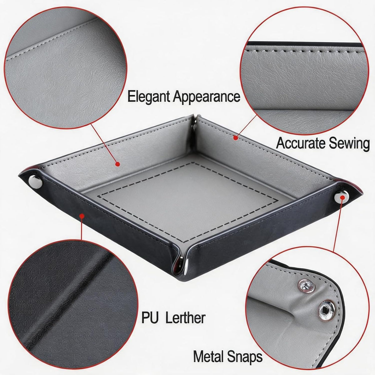 Valet Tray Desktop Storage Organizer – Vegan Leather Catchall Bedside Vanity Tray Nightstand Caddy Holder for Remote Controller, Watch, Keys, Phone, Wallet, Coin, Jewelry (Orange/Black)