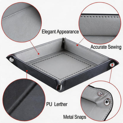 Valet Tray Desktop Storage Organizer – Vegan Leather Catchall Bedside Vanity Tray Nightstand Caddy Holder for Remote Controller, Watch, Keys, Phone, Wallet, Coin, Jewelry (Orange/Black)