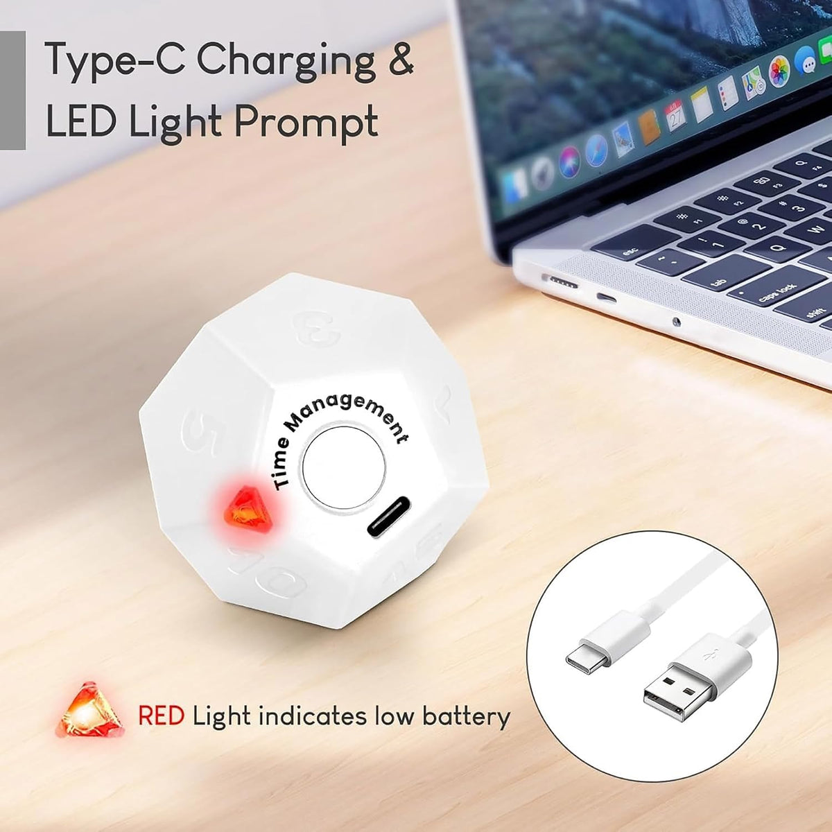 Mini 12 Sided Cube Timer, 11 Preset Times Pomodoro Timer for Enhanced Productivity. Ideal for ADHD Management, Workout, Study & Kitchen Cooking. Easy to Use（White）