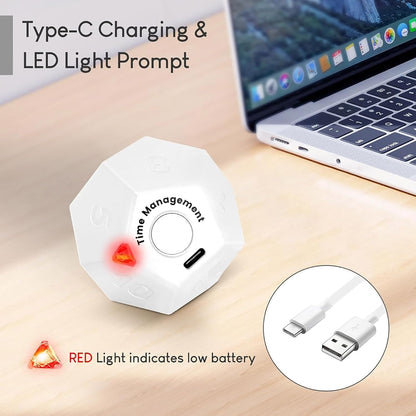 Mini 12 Sided Cube Timer, 11 Preset Times Pomodoro Timer for Enhanced Productivity. Ideal for ADHD Management, Workout, Study & Kitchen Cooking. Easy to Use（White）