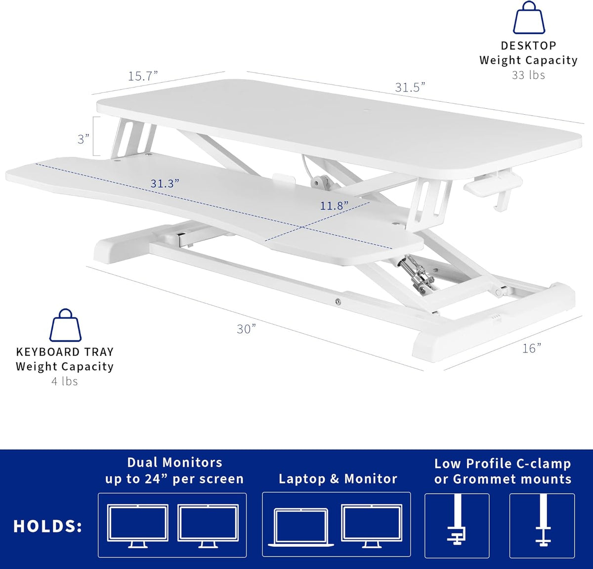 Black 32 in Standing Desk Converter, DESK-V000K