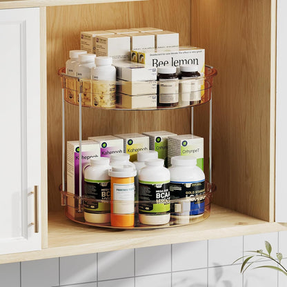 LAMU 2 Tier Lazy Susan Turntable Organizer 9.25'' Rotating Spice Rack Organization for Cabinet, Kitchen, Pantry, Countertop, Bathroom, Vanity, Medicine Cabinet Organizer, Clear