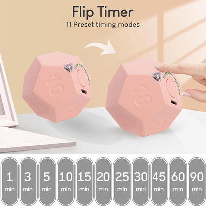 Mini 12 Sided Cube Timer, 11 Preset Times Pomodoro Timer for Enhanced Productivity. Ideal for ADHD Management, Workout, Study & Kitchen Cooking. Easy to Use（White）