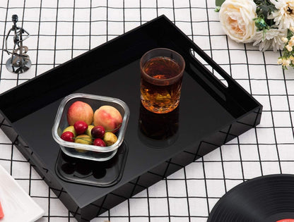 KEVLANG Glossy White Sturdy Acrylic Serving Tray with Handles-12x20 Inch-Serving Coffee Appetizer Breakfast-Kitchen Countertop Makeup Drawer Organizer-Vanity Table Ottoman Decorative Tray