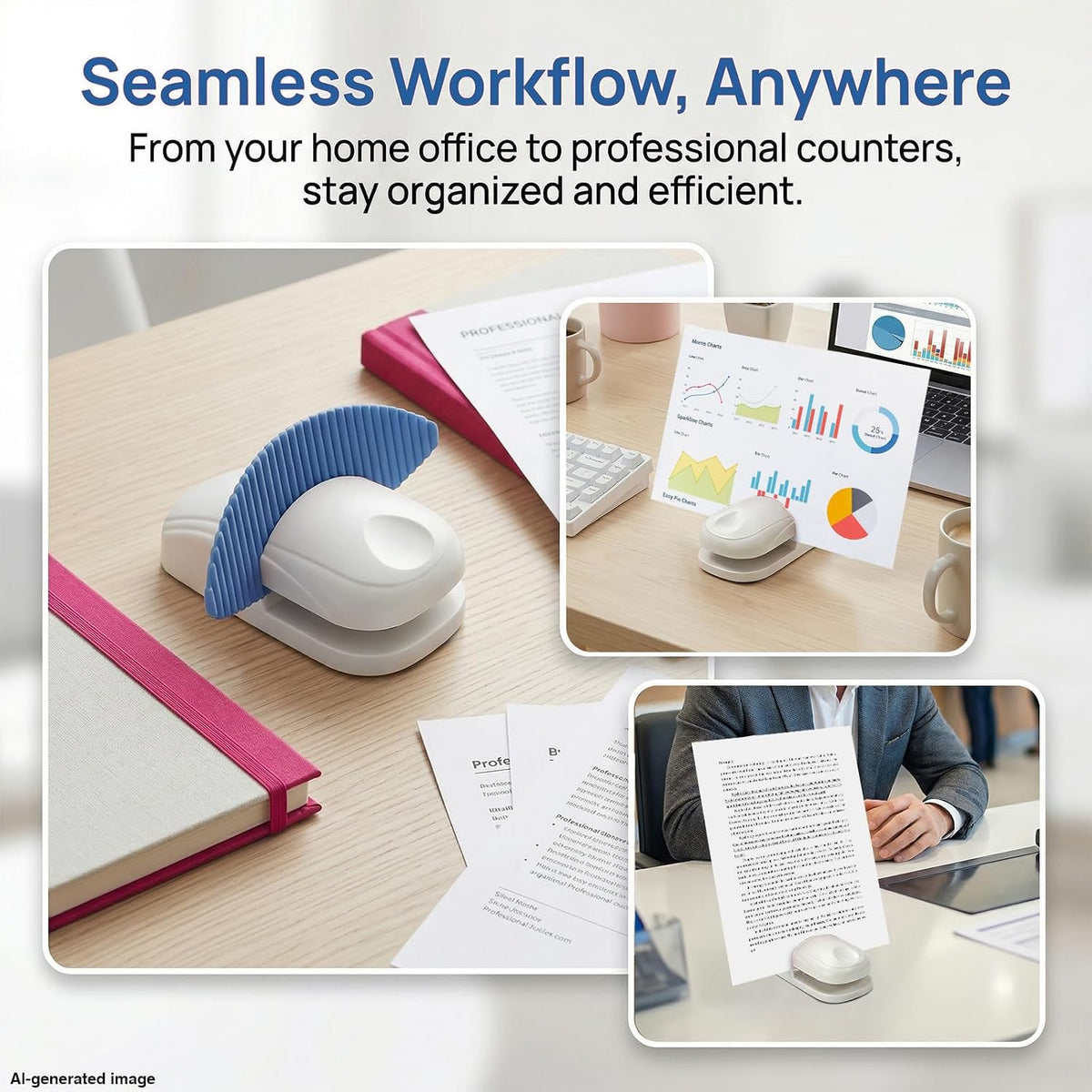 Paper Holder for Typing, White Typing Stand Document Holder with Weighted Base and Clip, Compact Paper Stand for Desk When Typing, Copy Holder for Notes, Forms and Office Work