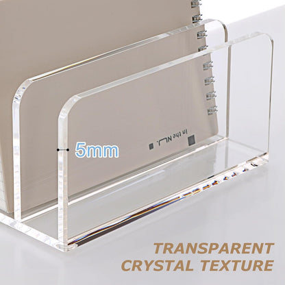 SANRUI Acrylic Mail Sorter Desktop Organizer Holder with Drawer, 5 Compartments Clear Small File Script Letter Document Storage for Desk Bill Filling Envelope Holder Office, Home, School Organization