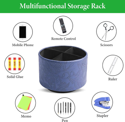 Round Leather Art Supply Organizer,Remote Control Holder,360 Degree Rotating,Multi-Functional Pencil Holder,4 Compartments Desktop Stationary Organizer(1-Blue Bird) - Colors B