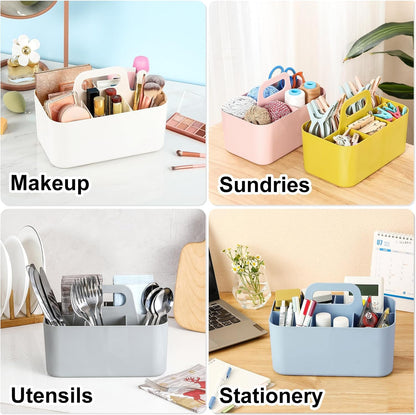Multiuse Caddy Organizer with Handle, Portable Divided Plastic Tote Bin - Art Craft, Stationary Pen Marker Crayons, Makeup Hair Supplies Storage - Bathroom, Classroom, Dorm, Office, Desk Holder -Black