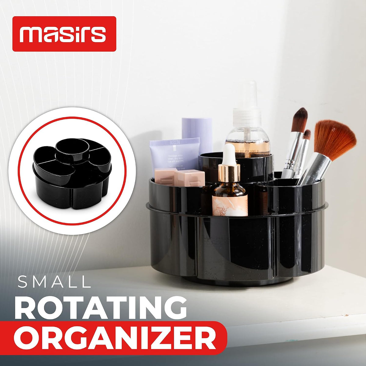 Masirs 360 Rotating Makeup Organizer Countertop - Adjustable Shelf Height - The Perfect Round Spinning Cosmetic Organizer for Bedroom Dresser or Vanity Countertop Storage (Clear)