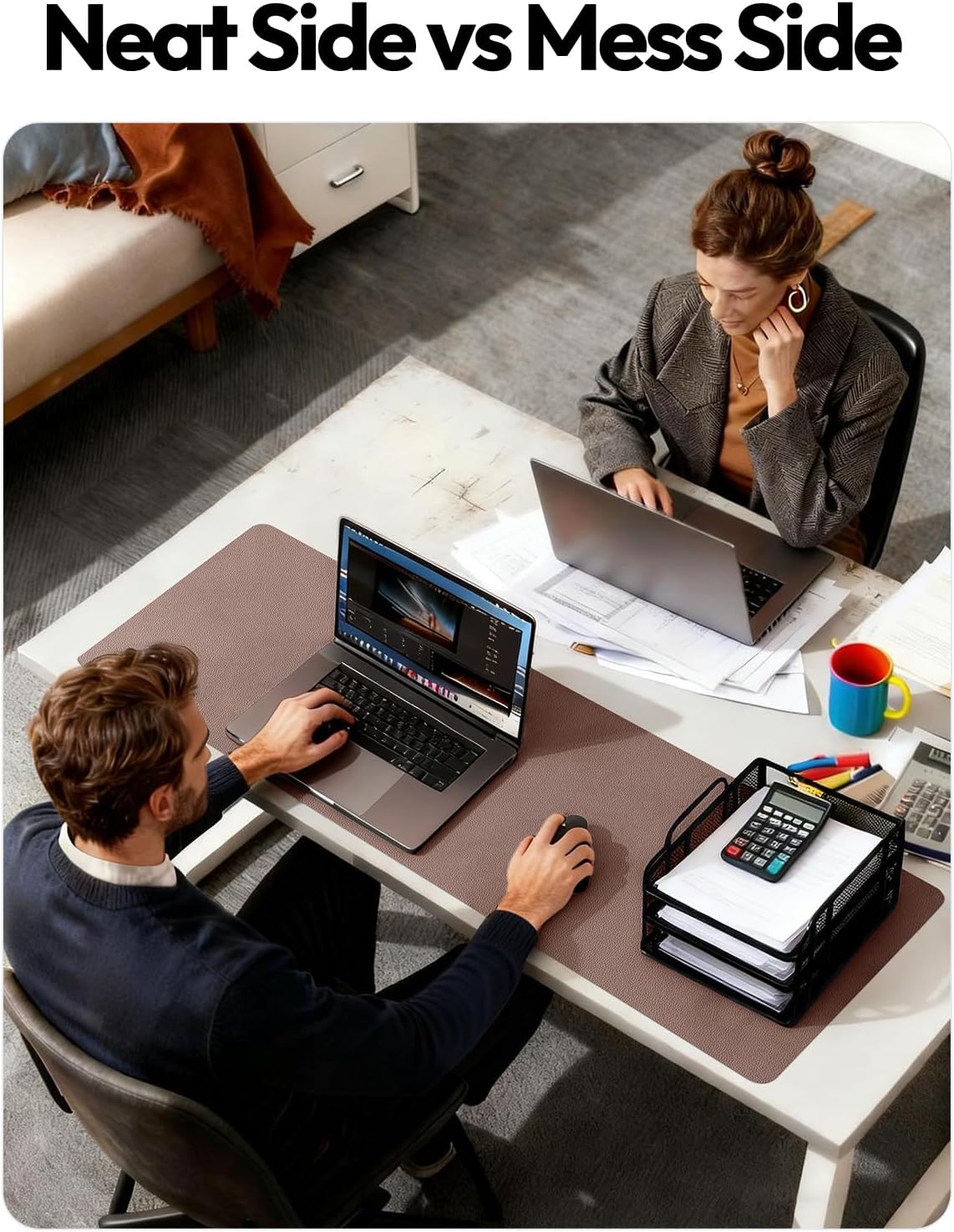 YSAGi Leather Desk Pad Protector, Office Desk Mat, Large Mouse Pad, Non-Slip PU Leather Desk Blotter, Waterproof Laptop Desk Writing Pad for Office and Home (23.6" x 13.8", Eggshell) - Colors B