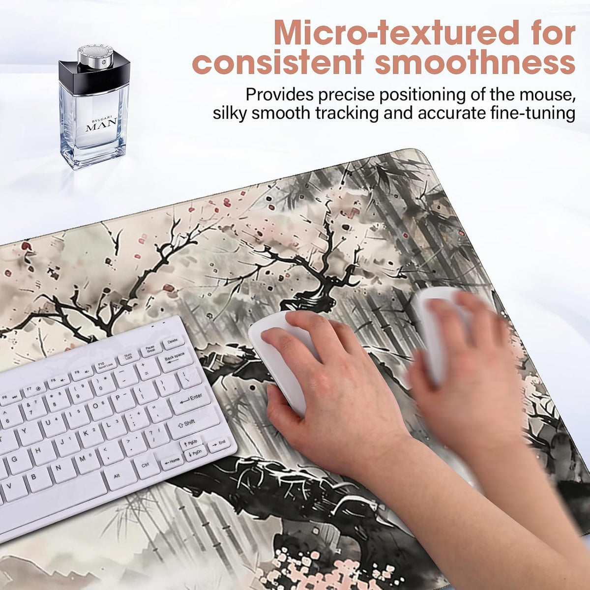31.5" x 15.7" Waterproof Fabric Desk Pad, Rubber Anti-Slip Base, Stitched Edges No Curling, Fits Laptop Keyboard and Mouse, Smooth Office Mat Large Mouse Pad for Work Game, Black