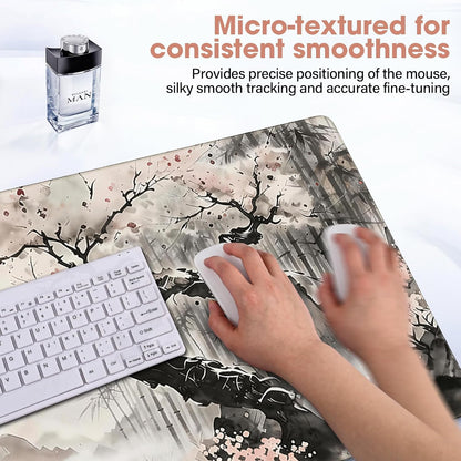 31.5" x 15.7" Waterproof Fabric Desk Pad, Rubber Anti-Slip Base, Stitched Edges No Curling, Fits Laptop Keyboard and Mouse, Smooth Office Mat Large Mouse Pad for Work Game, Black