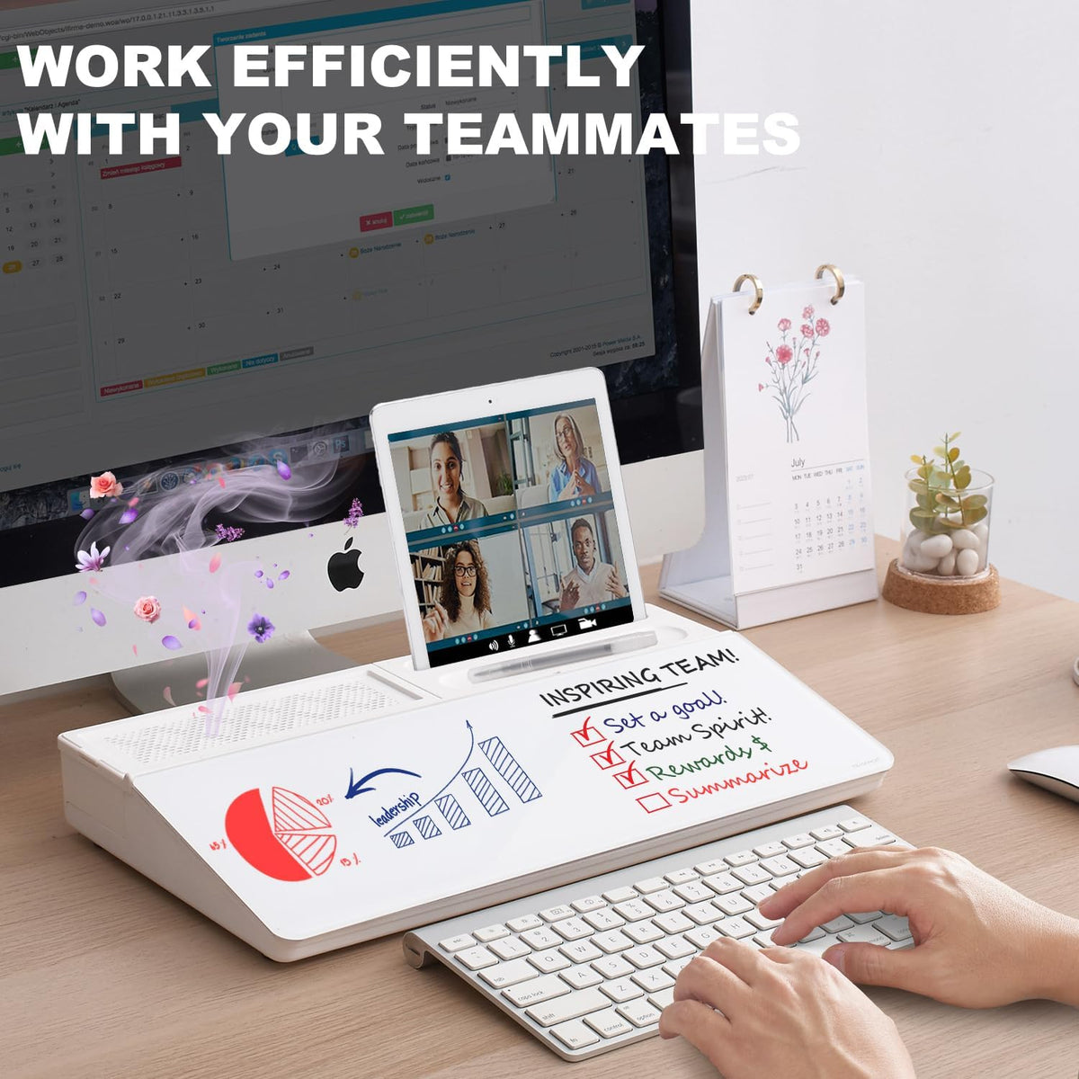 TSJ OFFICE Desktop Whiteboard Dry-Erase-Board - Computer Keyboard Stand White Board Surface Pad with Drawer, Desk Organizers with Accessories for Office, Home, School Supplies - Black