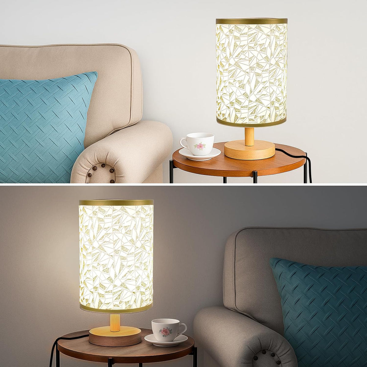 Desk Lamp LED Bulb Included, Small Bedside Table Lamp Plug-in - Classic Wood Base with Flaxen Fabric Shade, Lamps for Night Stands, Simple Nightstand Light for Bedroom, Office, Desk